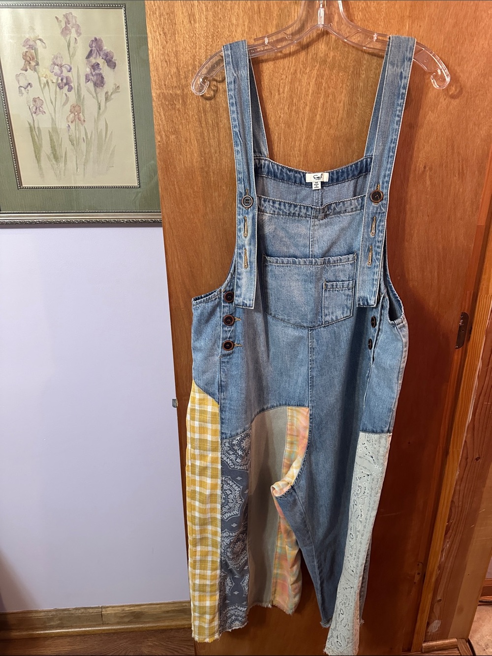Patchwork Denim Overalls Jumpsuit - Blue - Picture 2 of 5